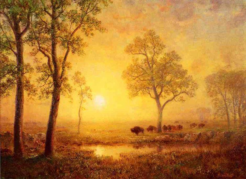 Albert Bierstadt Sunset on the Mountain oil painting picture